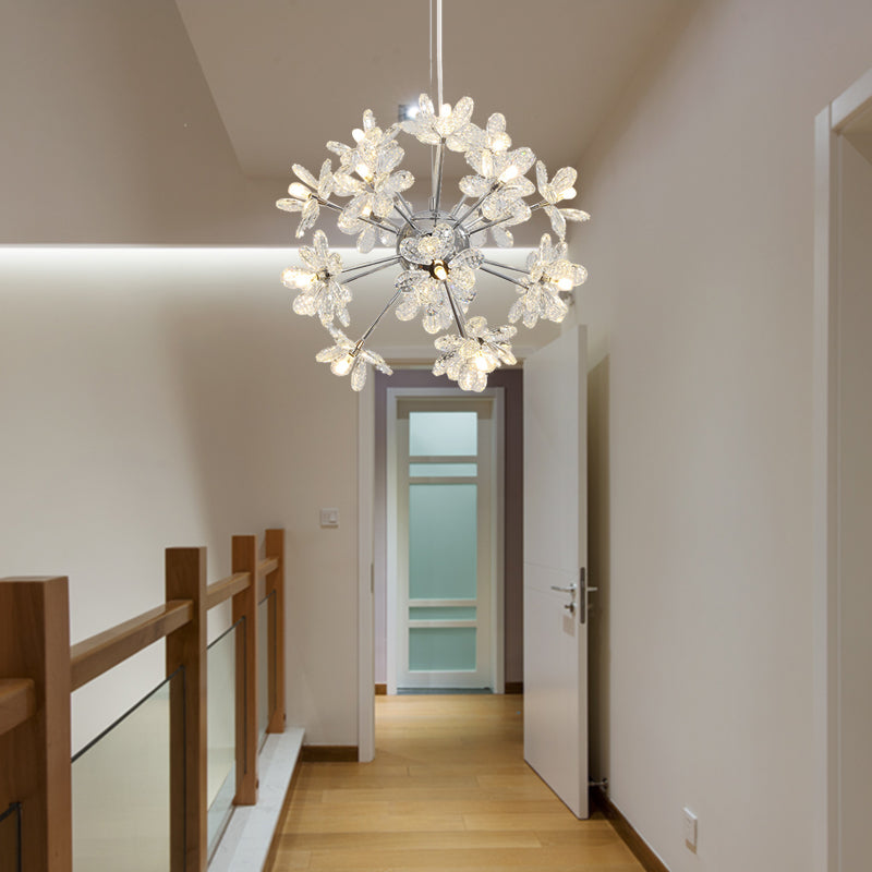Plafonnier contemporain en cristal en forme d'étoile - Lustre suspendu en chrome/doré - Multi-têtes - Différentes options de largeur