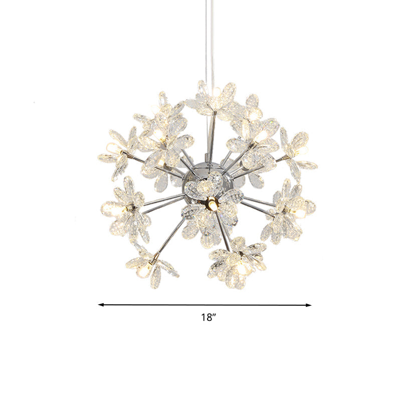 Plafonnier contemporain en cristal en forme d'étoile - Lustre suspendu en chrome/doré - Multi-têtes - Différentes options de largeur