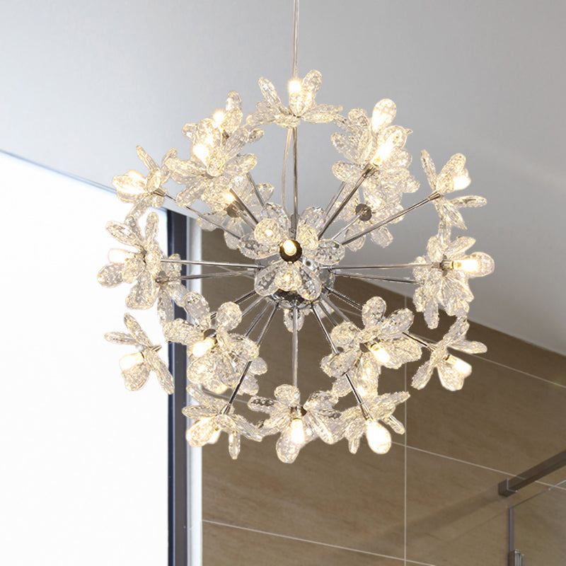 Plafonnier contemporain en cristal en forme d'étoile - Lustre suspendu en chrome/doré - Multi-têtes - Différentes options de largeur