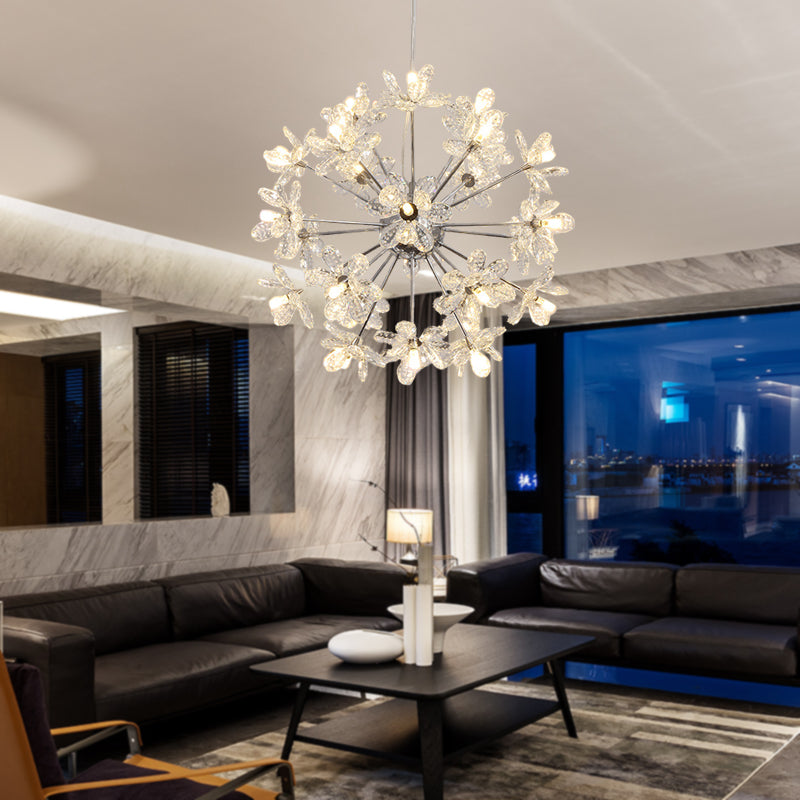 Plafonnier contemporain en cristal en forme d'étoile - Lustre suspendu en chrome/doré - Multi-têtes - Différentes options de largeur