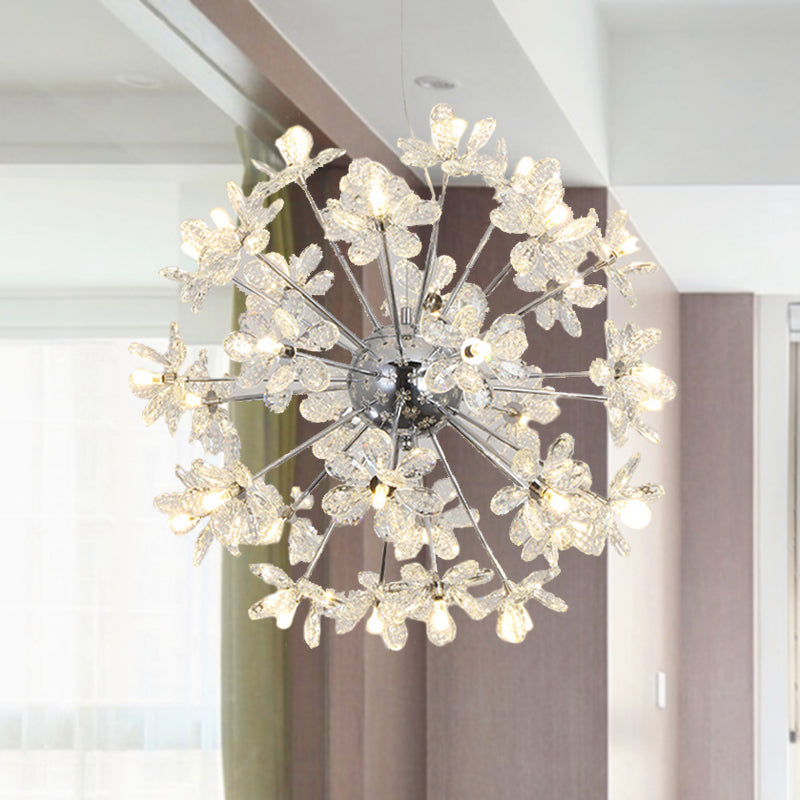 Plafonnier contemporain en cristal en forme d'étoile - Lustre suspendu en chrome/doré - Multi-têtes - Différentes options de largeur