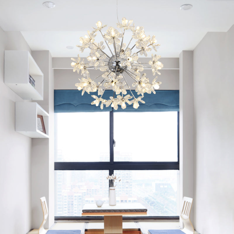 Plafonnier contemporain en cristal en forme d'étoile - Lustre suspendu en chrome/doré - Multi-têtes - Différentes options de largeur