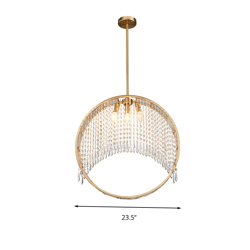 Postmodern Brass Ring Ceiling Chandelier - 3 Heads Crystal Drop Pendant Light Fixture