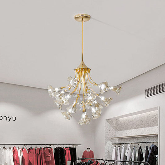 Modernist Gold Pendant Chandelier with Crystal Branches - 16 Bulbs - Dining Room Lighting Kit