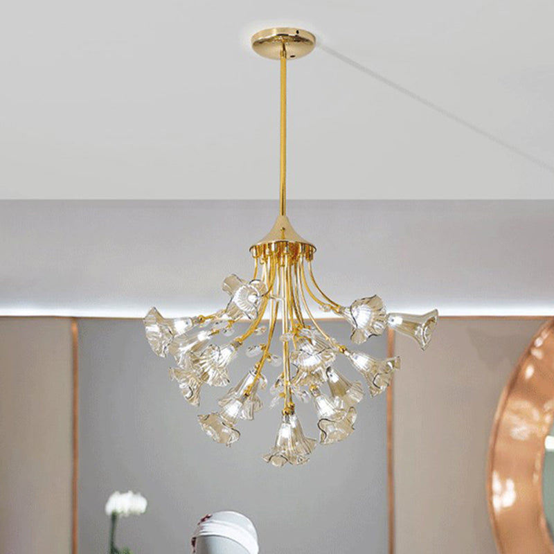 Lustre suspendu moderniste doré avec branches en cristal - 16 ampoules - Kit d'éclairage pour salle à manger