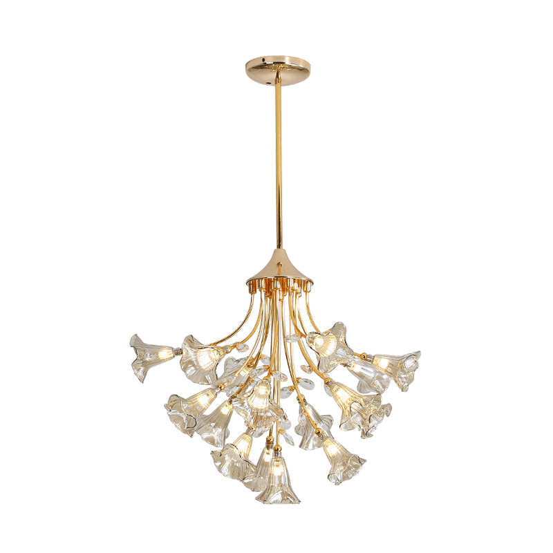 Lustre suspendu moderniste doré avec branches en cristal - 16 ampoules - Kit d'éclairage pour salle à manger