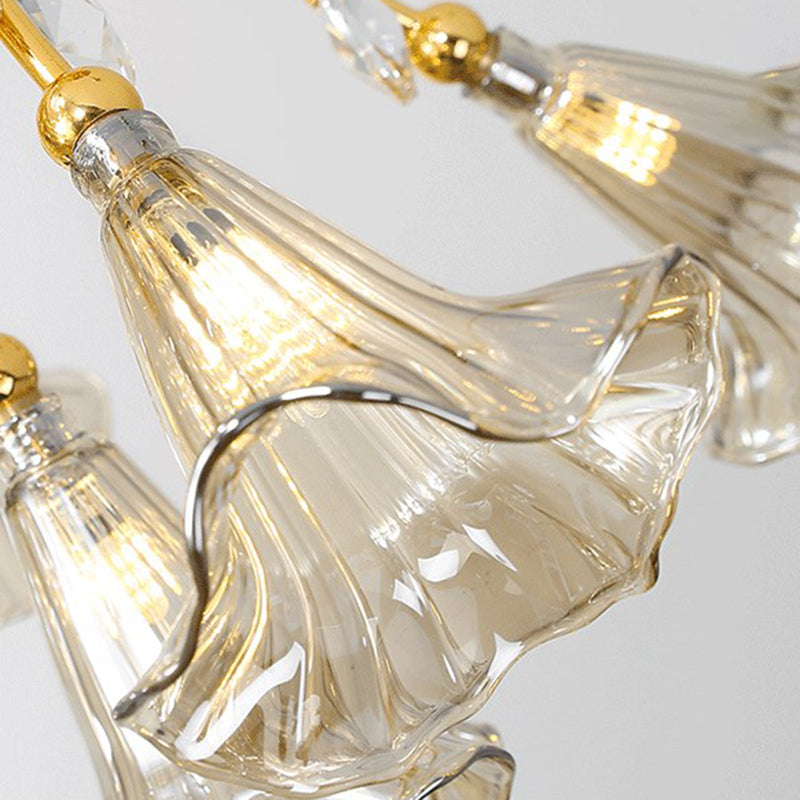 Modernist Crystal Branch Chandelier With 16 Gold Bulbs - Dining Room Pendant Light Kit