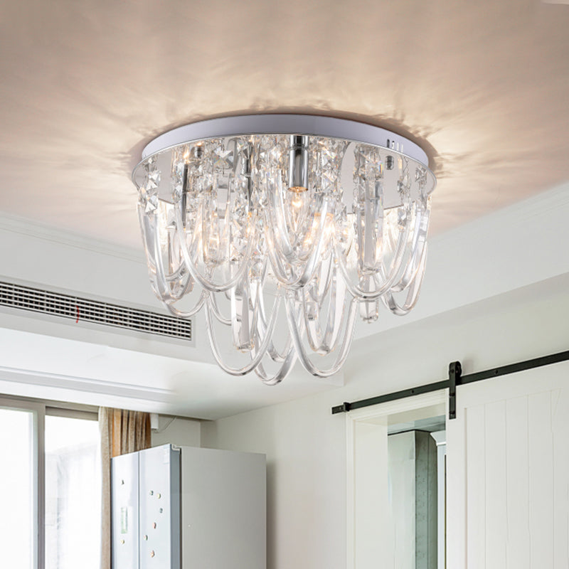 Crystal Flush Mount Ceiling Light with 6/9 Heads in Nickel for Bedroom
