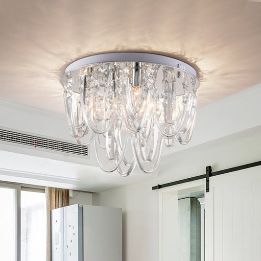 Crystal Flush Mount Ceiling Light with 6/9 Heads in Nickel for Bedroom
