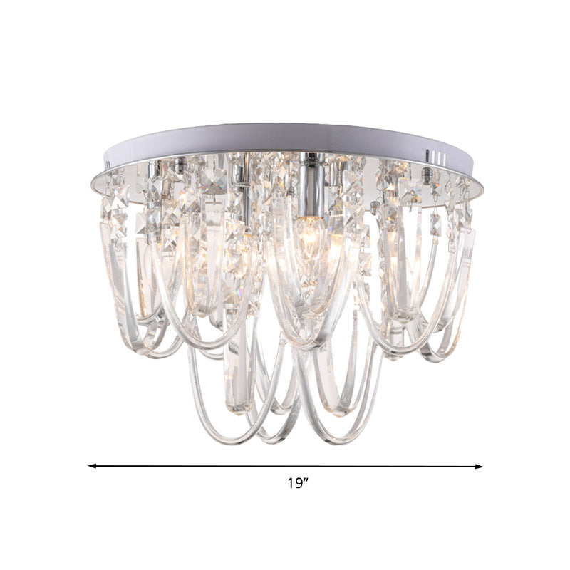 Crystal Flush Mount Ceiling Light with 6/9 Heads in Nickel for Bedroom