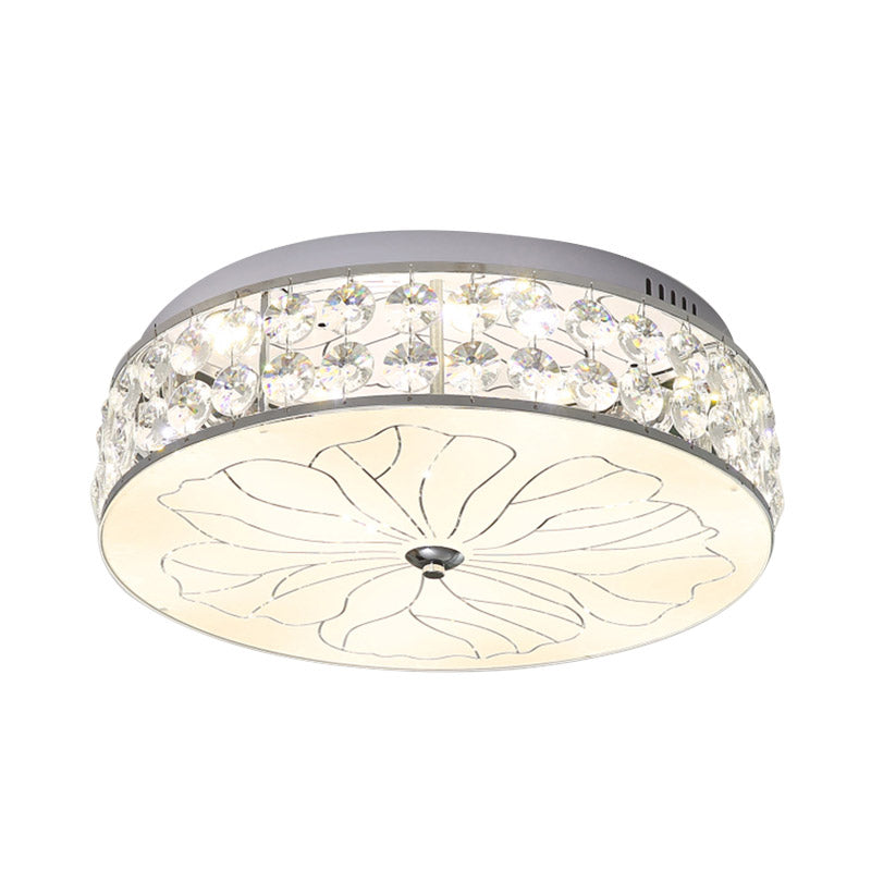 Nickel LED Round Flushmount Crystal Ceiling Light Fixture with Opal Glass Diffuser - Modern and Stylish