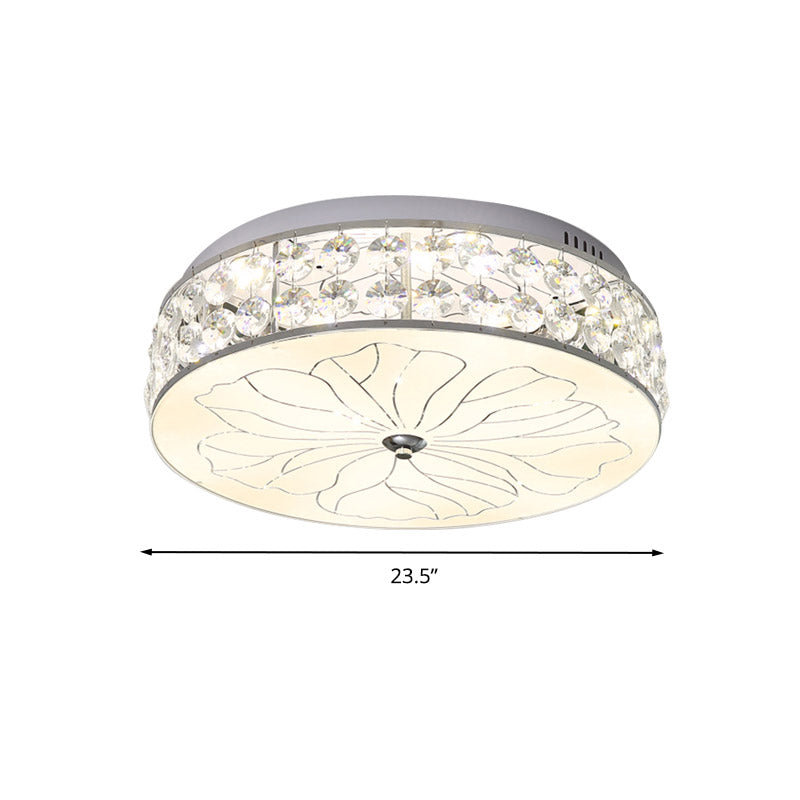 Nickel LED Round Flushmount Crystal Ceiling Light Fixture with Opal Glass Diffuser - Modern and Stylish
