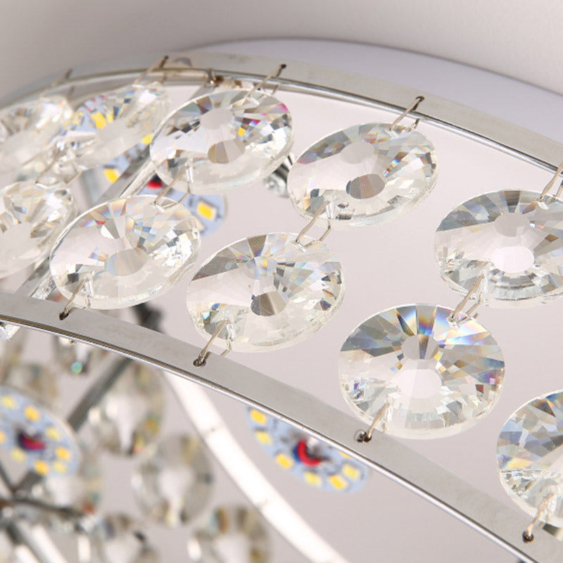 Nickel LED Round Flushmount Crystal Ceiling Light Fixture with Opal Glass Diffuser - Modern and Stylish