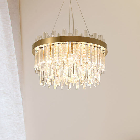 Faceted Crystal Cylinder Chandelier - Contemporary Gold Ceiling Light with 6 Bulbs