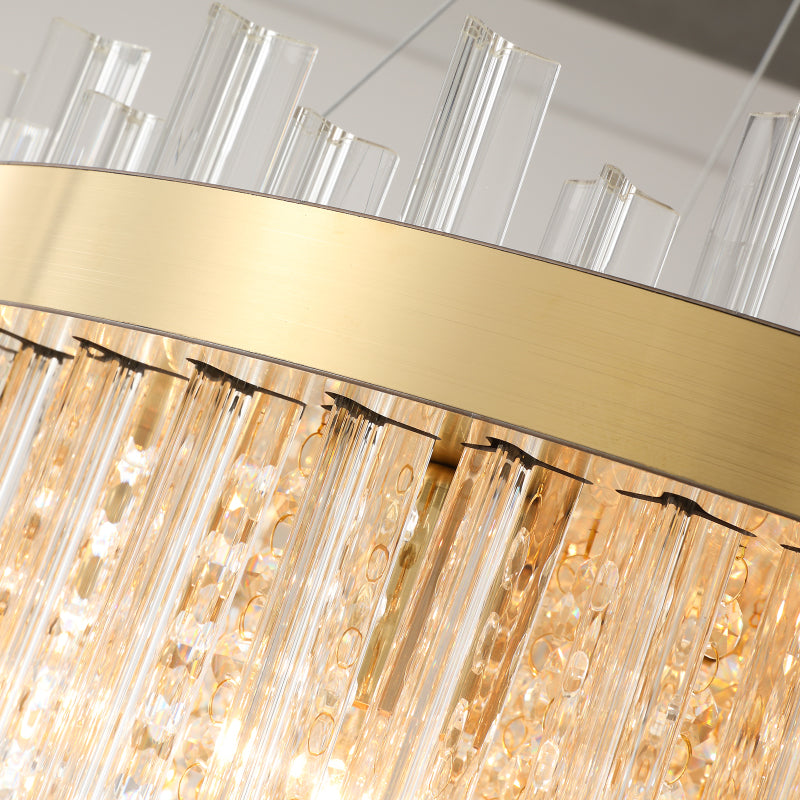 Faceted Crystal Cylinder Chandelier - Contemporary Gold Ceiling Light with 6 Bulbs