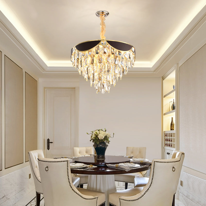 Modern Black Chandelier with Crystal Shades - 6-Head Dining Room Pendant Light Kit