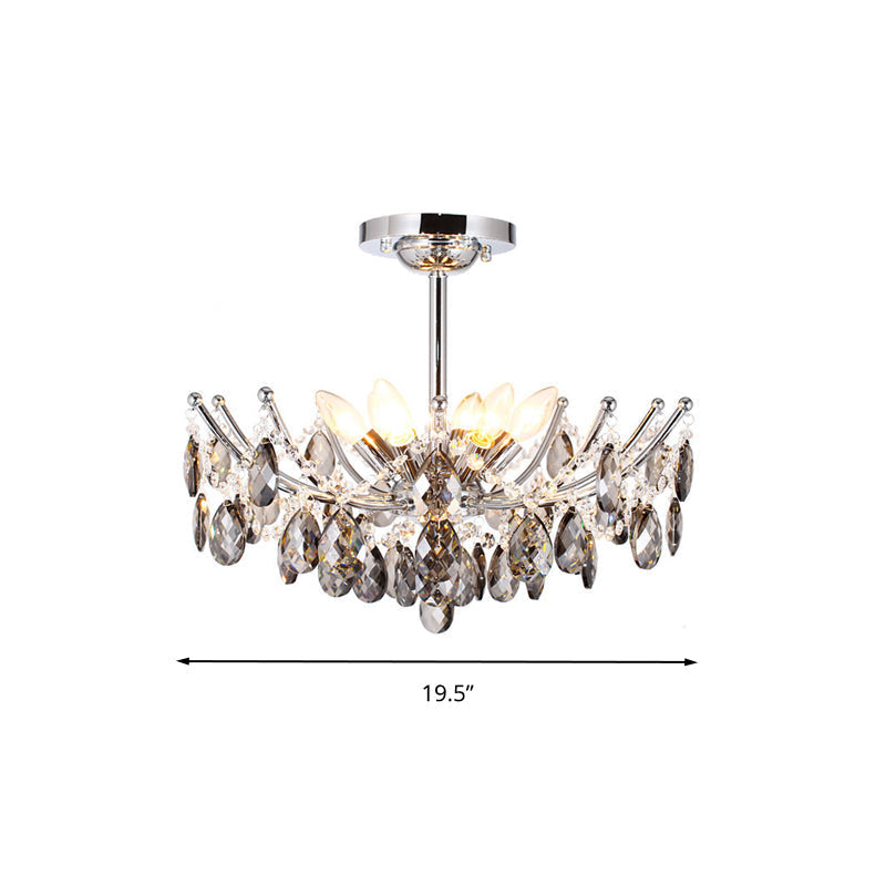 Contemporary Chrome Droplet Chandelier: 6-Head Crystal Hanging Lamp
