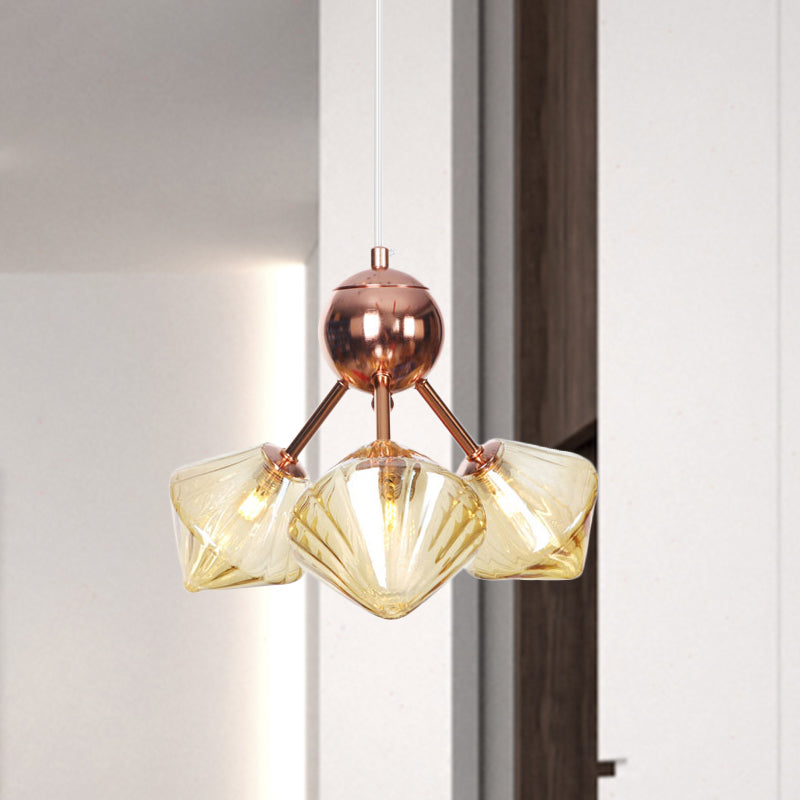 Lustre en diamant de style campagnard : verre ambré/transparent, plusieurs options d'éclairage, 13"/27,5"/34" de large