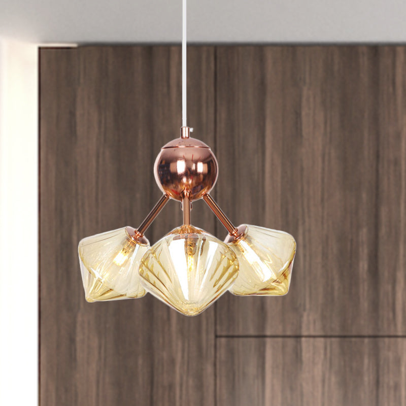 Lustre en diamant de style campagnard : verre ambré/transparent, plusieurs options d'éclairage, 13"/27,5"/34" de large