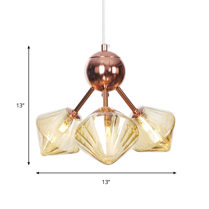 Lustre en diamant de style campagnard : verre ambré/transparent, plusieurs options d'éclairage, 13"/27,5"/34" de large