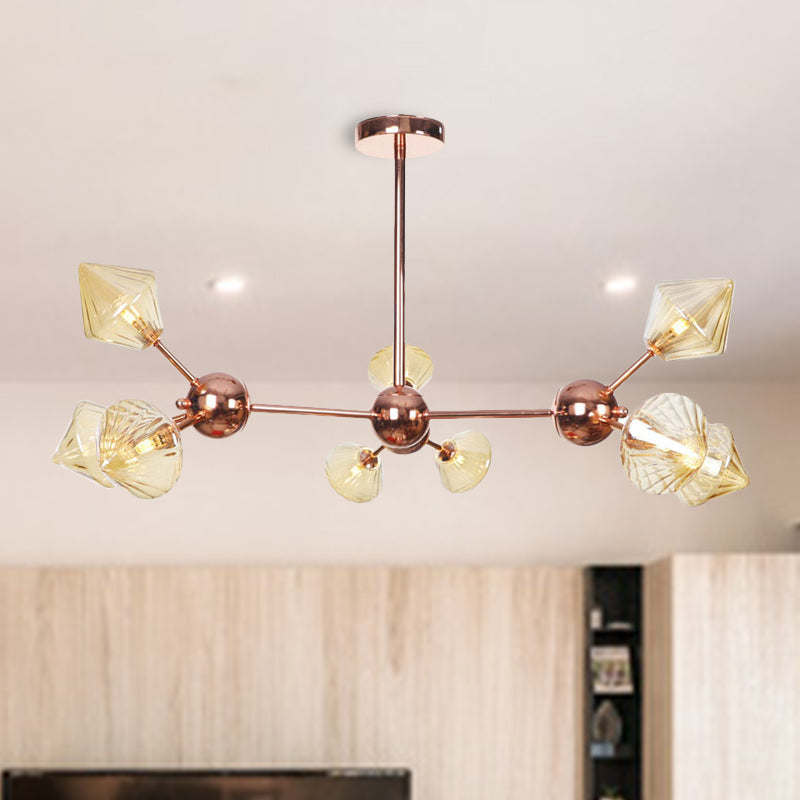 Lustre en diamant de style campagnard : verre ambré/transparent, plusieurs options d'éclairage, 13"/27,5"/34" de large