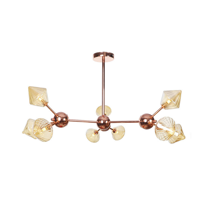 Lustre en diamant de style campagnard : verre ambré/transparent, plusieurs options d'éclairage, 13"/27,5"/34" de large