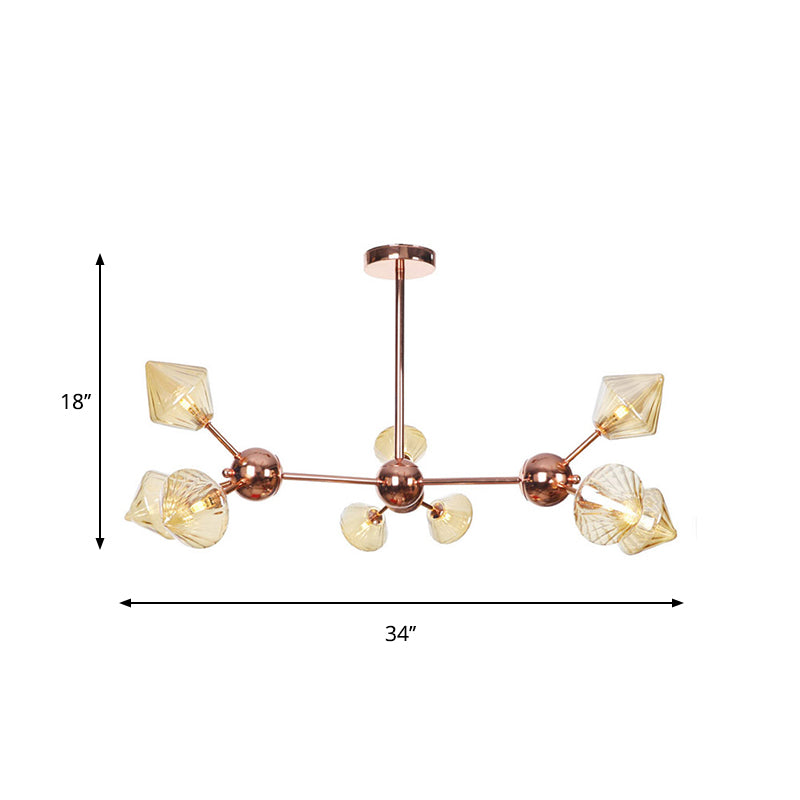 Lustre en diamant de style campagnard : verre ambré/transparent, plusieurs options d'éclairage, 13"/27,5"/34" de large