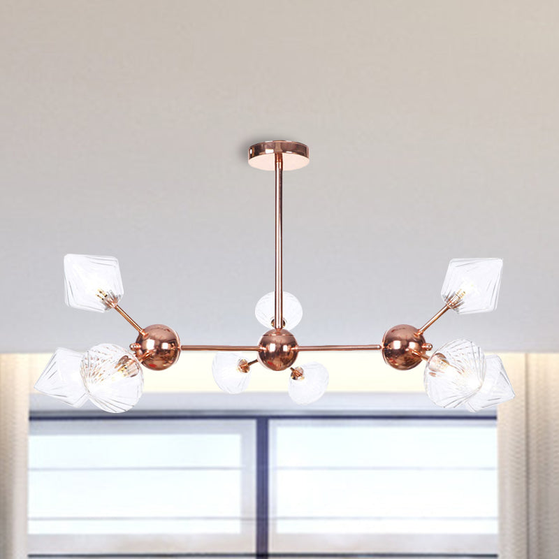 Lustre en diamant de style campagnard : verre ambré/transparent, plusieurs options d'éclairage, 13"/27,5"/34" de large