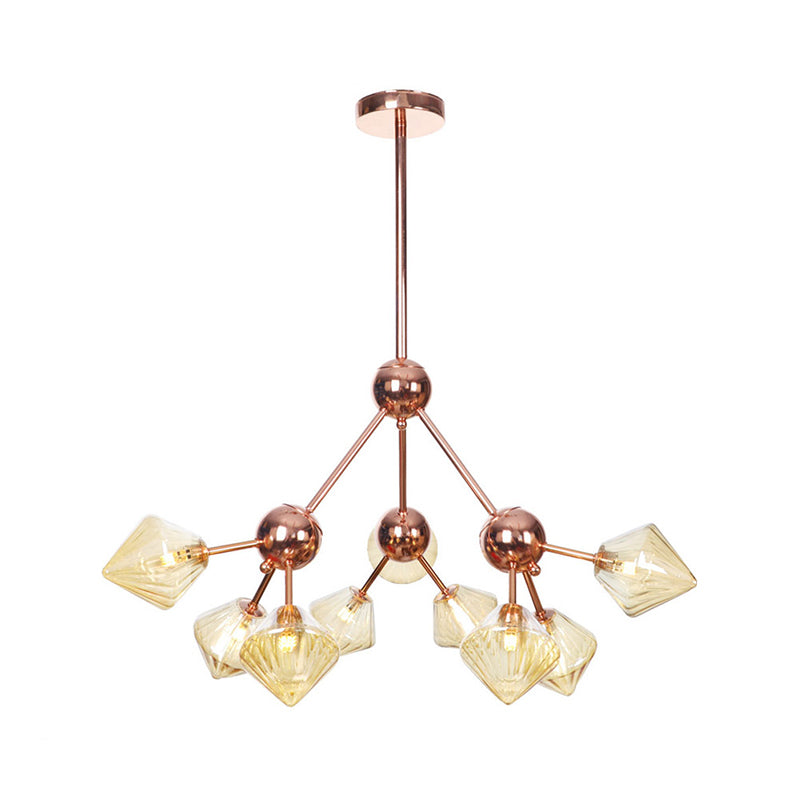 Lustre en diamant de style campagnard : verre ambré/transparent, plusieurs options d'éclairage, 13"/27,5"/34" de large