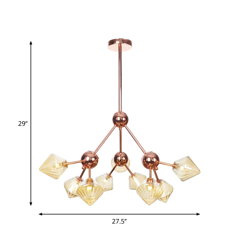 Lustre en diamant de style campagnard : verre ambré/transparent, plusieurs options d'éclairage, 13"/27,5"/34" de large