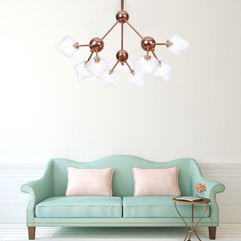 Lustre en diamant de style campagnard : verre ambré/transparent, plusieurs options d'éclairage, 13"/27,5"/34" de large