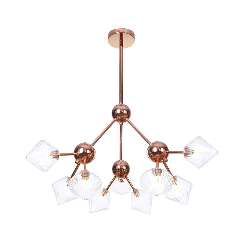 Lustre en diamant de style campagnard : verre ambré/transparent, plusieurs options d'éclairage, 13"/27,5"/34" de large