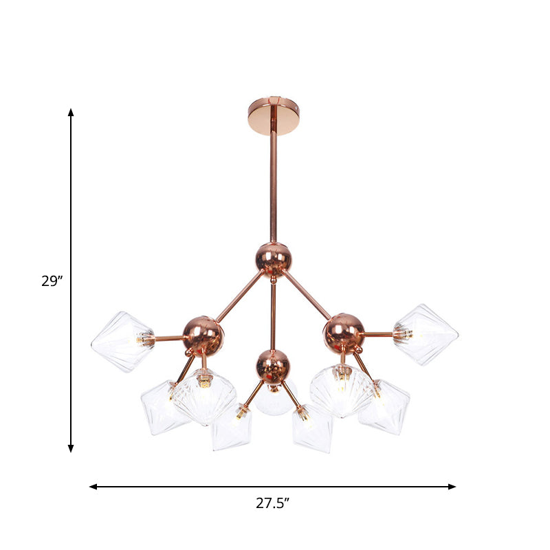 Lustre en diamant de style campagnard : verre ambré/transparent, plusieurs options d'éclairage, 13"/27,5"/34" de large