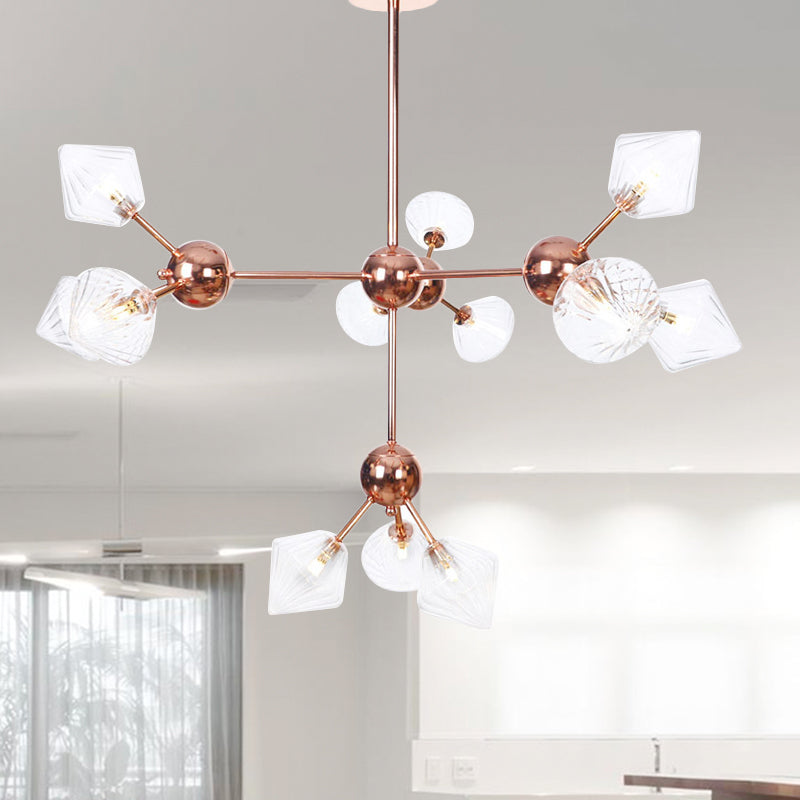 Lustre en diamant de style campagnard : verre ambré/transparent, plusieurs options d'éclairage, 13"/27,5"/34" de large
