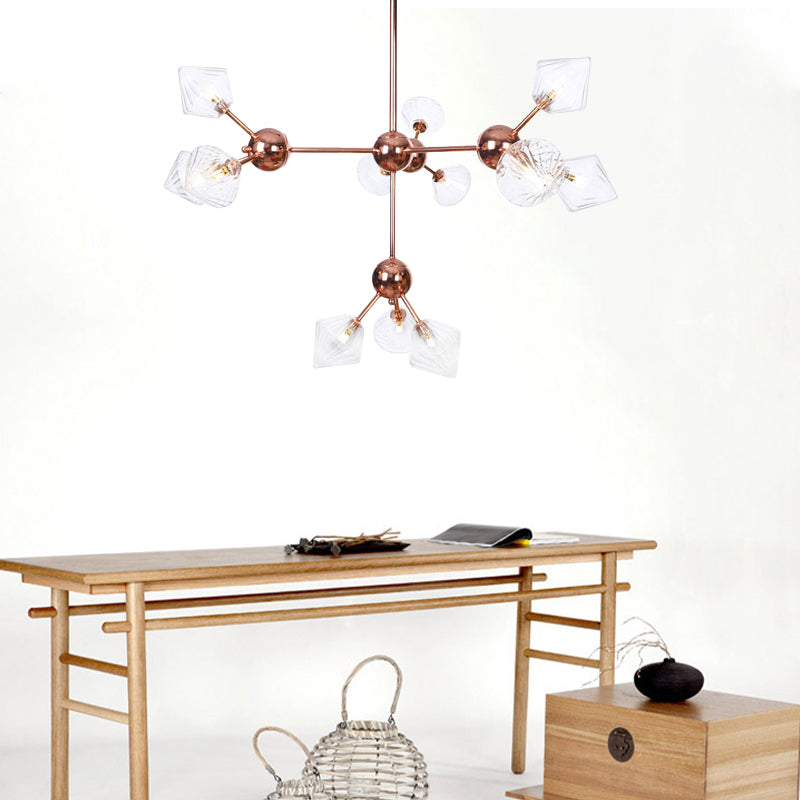 Lustre en diamant de style campagnard : verre ambré/transparent, plusieurs options d'éclairage, 13"/27,5"/34" de large