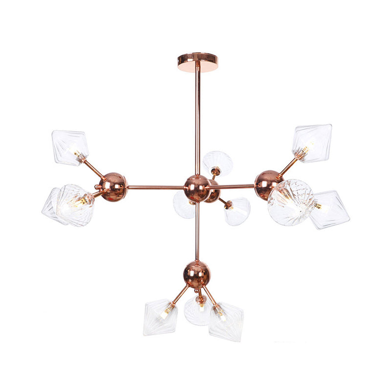 Lustre en diamant de style campagnard : verre ambré/transparent, plusieurs options d'éclairage, 13"/27,5"/34" de large