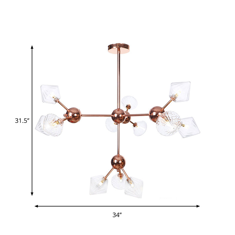 Lustre en diamant de style campagnard : verre ambré/transparent, plusieurs options d'éclairage, 13"/27,5"/34" de large