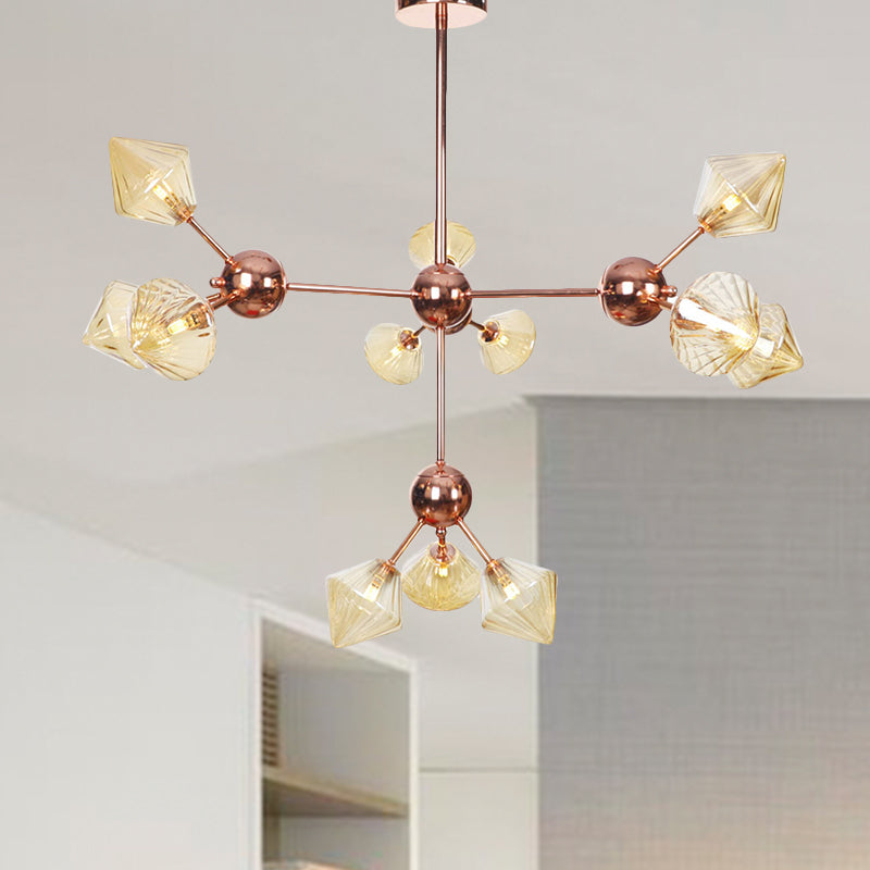 Lustre en diamant de style campagnard : verre ambré/transparent, plusieurs options d'éclairage, 13"/27,5"/34" de large