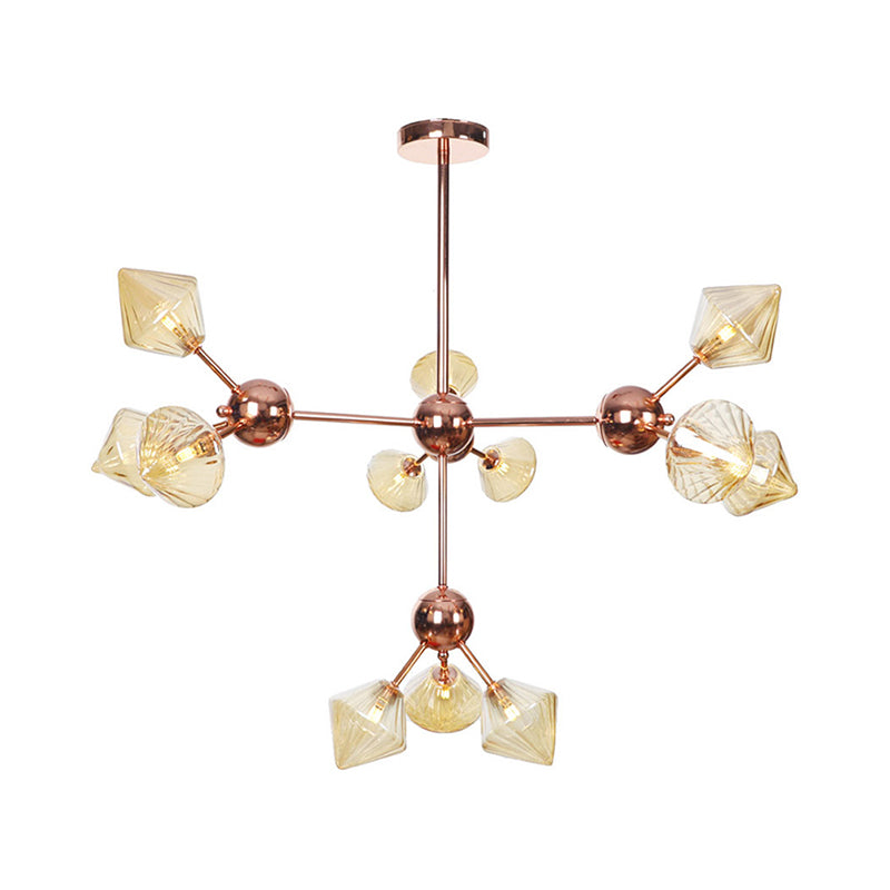 Lustre en diamant de style campagnard : verre ambré/transparent, plusieurs options d'éclairage, 13"/27,5"/34" de large