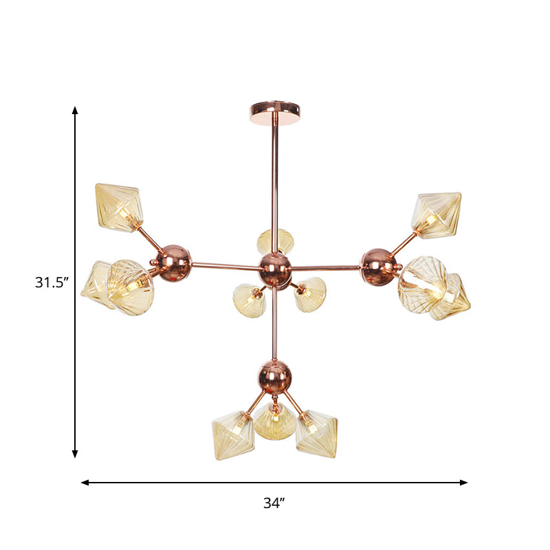 Lustre en diamant de style campagnard : verre ambré/transparent, plusieurs options d'éclairage, 13"/27,5"/34" de large