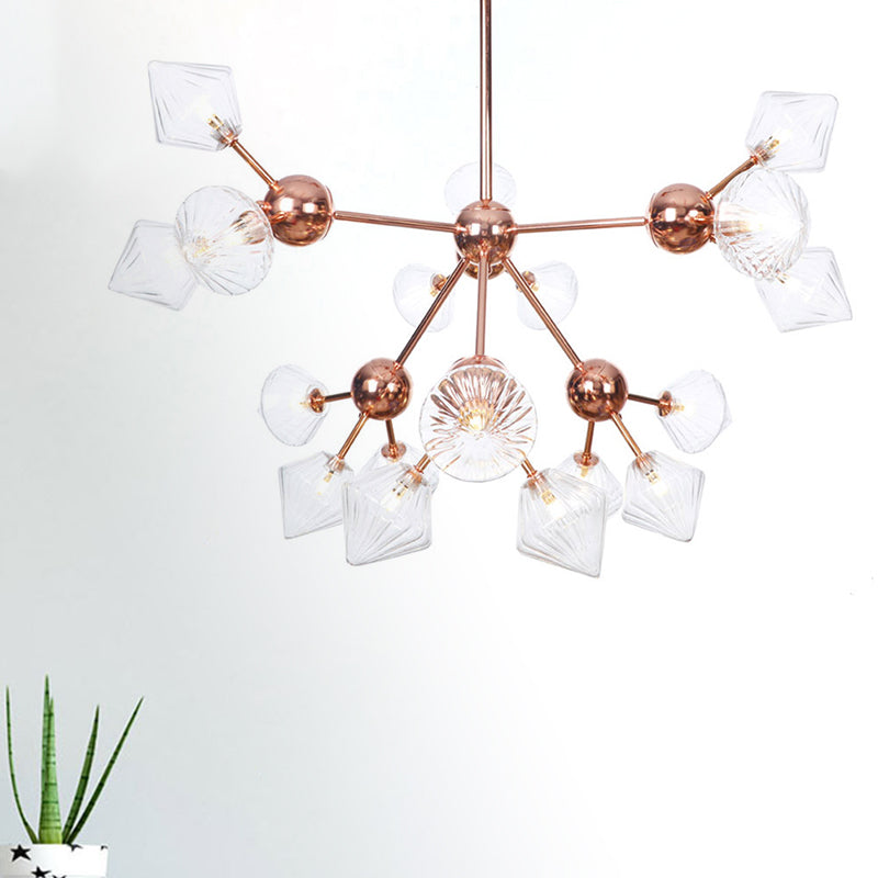 Lustre en diamant de style campagnard : verre ambré/transparent, plusieurs options d'éclairage, 13"/27,5"/34" de large