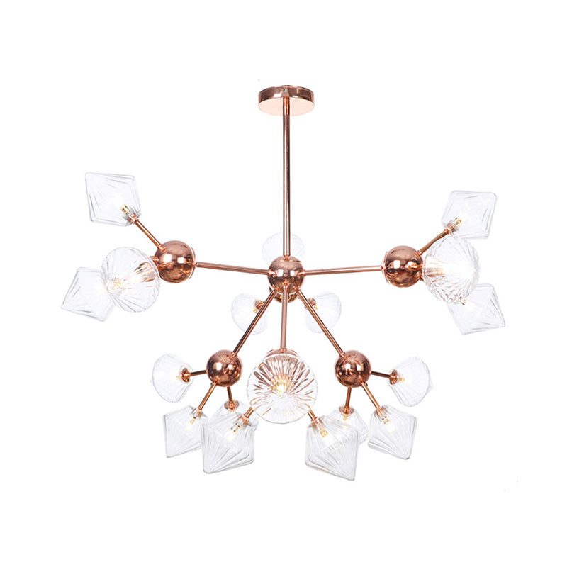 Lustre en diamant de style campagnard : verre ambré/transparent, plusieurs options d'éclairage, 13"/27,5"/34" de large