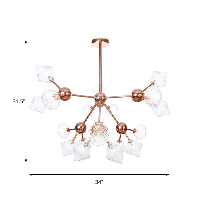 Lustre en diamant de style campagnard : verre ambré/transparent, plusieurs options d'éclairage, 13"/27,5"/34" de large