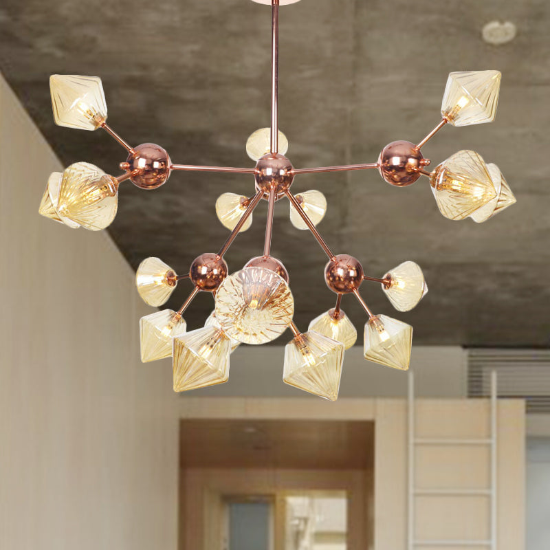 Lustre en diamant de style campagnard : verre ambré/transparent, plusieurs options d'éclairage, 13"/27,5"/34" de large
