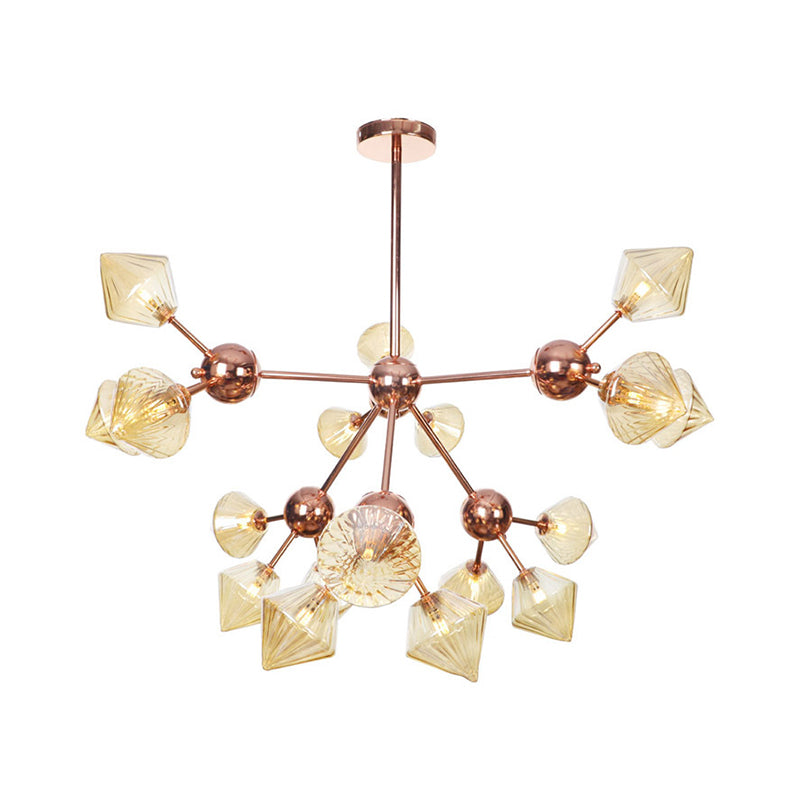 Lustre en diamant de style campagnard : verre ambré/transparent, plusieurs options d'éclairage, 13"/27,5"/34" de large