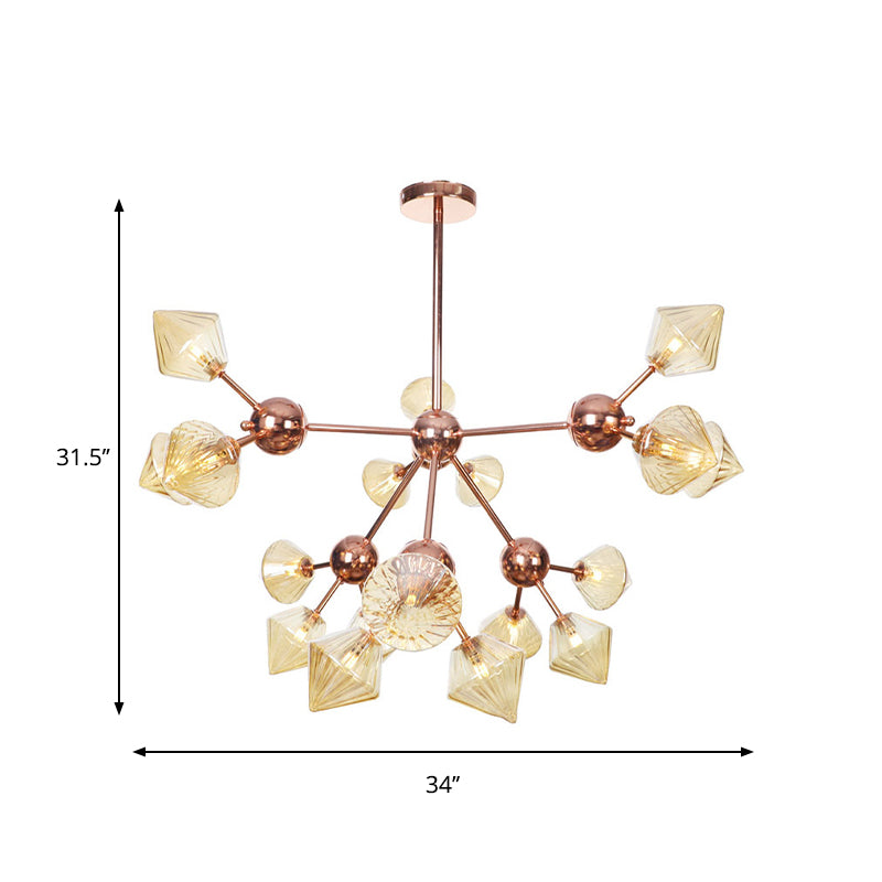 Lustre en diamant de style campagnard : verre ambré/transparent, plusieurs options d'éclairage, 13"/27,5"/34" de large