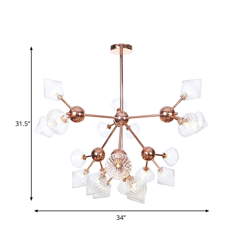 Lustre en diamant de style campagnard : verre ambré/transparent, plusieurs options d'éclairage, 13"/27,5"/34" de large