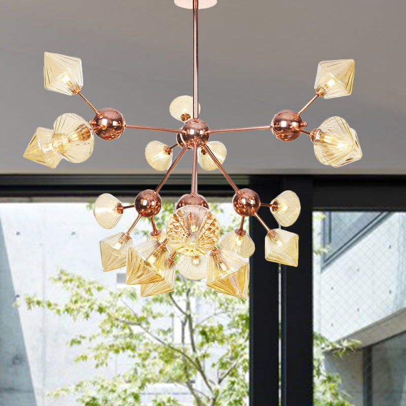 Lustre en diamant de style campagnard : verre ambré/transparent, plusieurs options d'éclairage, 13"/27,5"/34" de large
