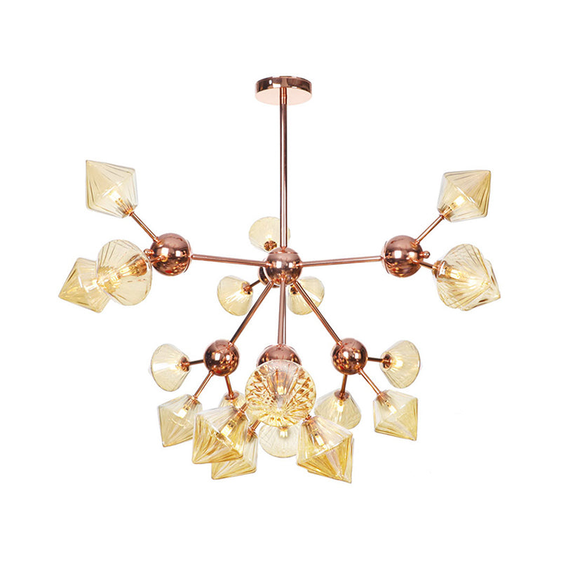 Lustre en diamant de style campagnard : verre ambré/transparent, plusieurs options d'éclairage, 13"/27,5"/34" de large