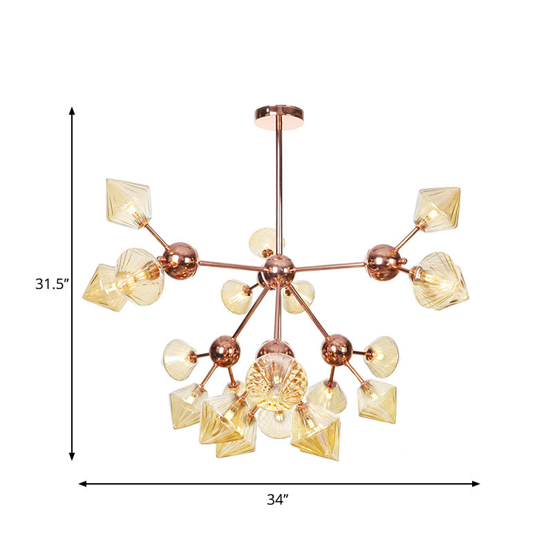 Lustre en diamant de style campagnard : verre ambré/transparent, plusieurs options d'éclairage, 13"/27,5"/34" de large